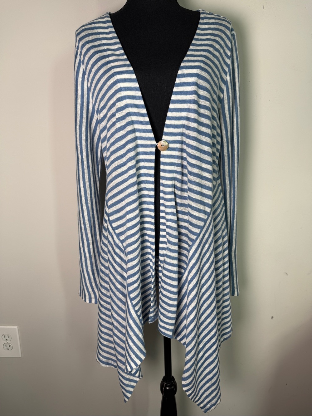 Soft Surroundings Cascadia Cardi Blue White Striped Linen Cardigan Sz M